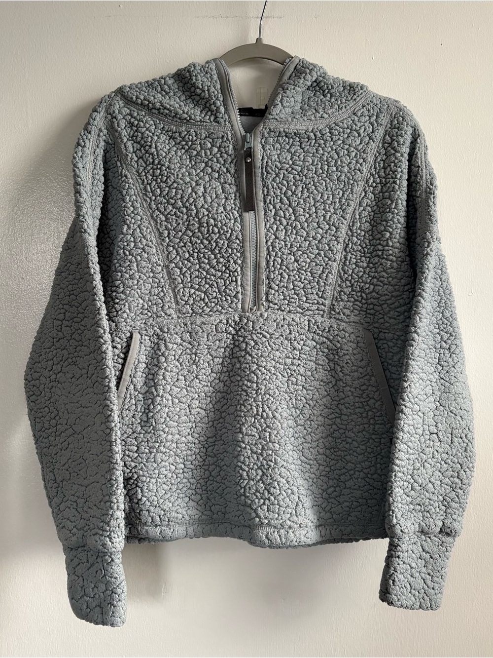 prAna Women’s Gray Solid Sherpa Fleece Pullover Hoodie 1/2 Zip Pockets XS